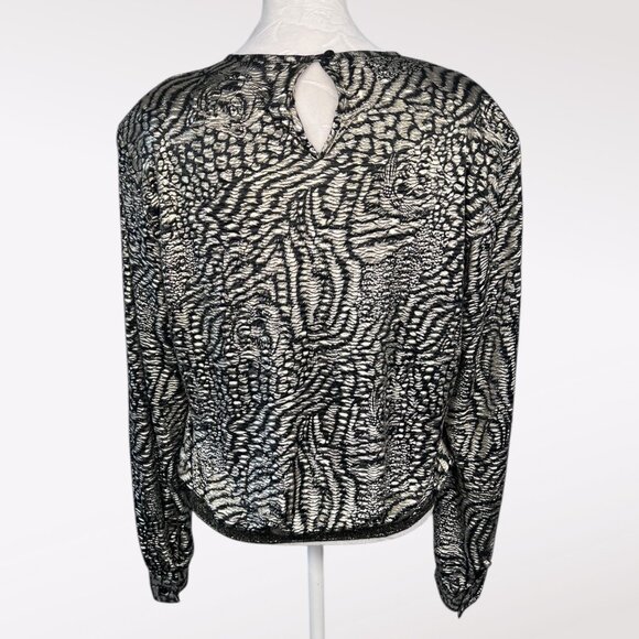 Vintage Judy Bond Long Sleeve Shirt Animal Print Black Gold Metallic Medium - Picture 5 of 10